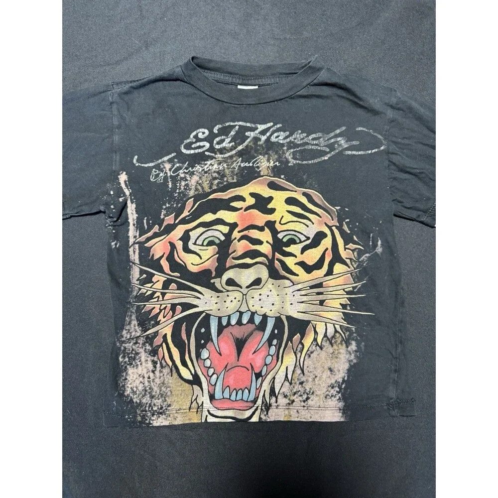Y2K Ed Hardy Christian Audigier Tiger Graphic Long Sleeve Hollywood Youth Small